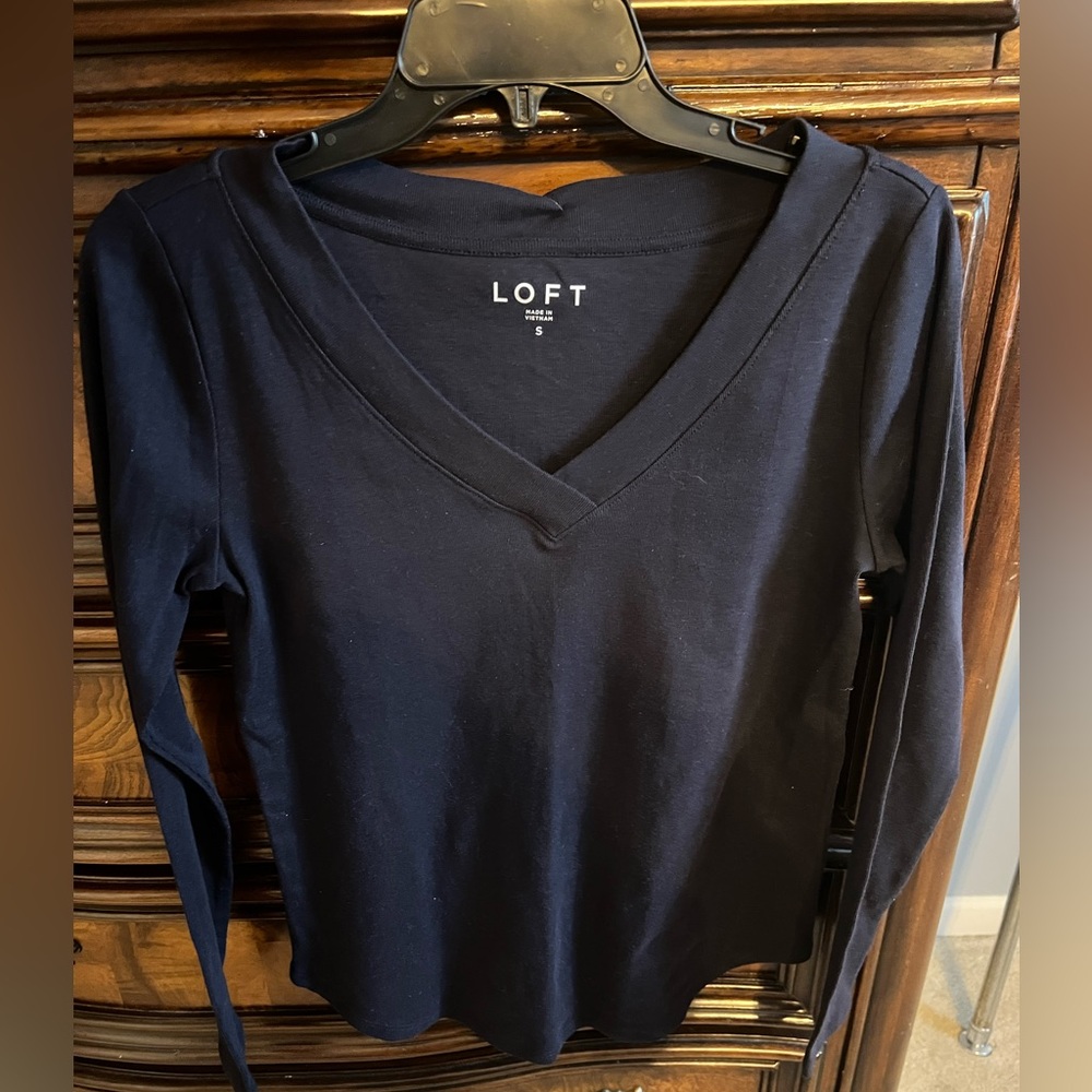Navy blue, v-neck 3/4 Sleeve cotton blouse